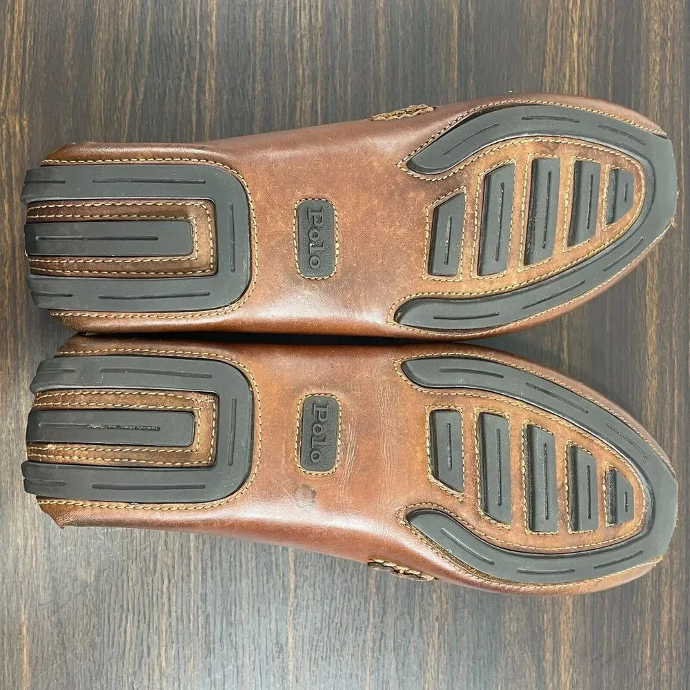 Polo Ralph Lauren Shoes Mens 10.5 D Brown Leather Driving Loafers Buckle - Picture 9 of 10